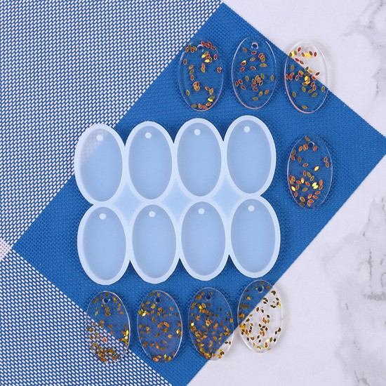 Epoksi Çoklu Silikon Kalıp Anahtarlık Oval Delikli Kolye Küpe Kalıbı 5X3 CM 8 Li