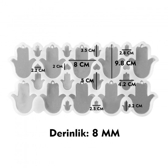Epoksi Çoklu Silikon Kalıp Fatma Ana Eli Delikli Anahtarlık Kolye Çanta Süsü Kalıbı 10 Lu