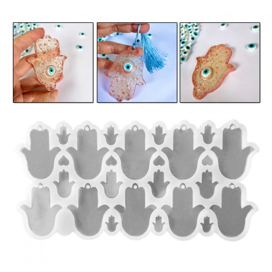 Epoksi Çoklu Silikon Kalıp Fatma Ana Eli Delikli Anahtarlık Kolye Çanta Süsü Kalıbı 10 Lu
