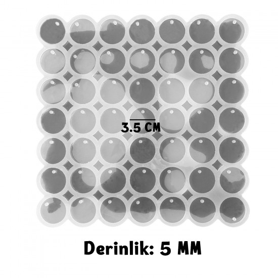 Epoksi Silikon Kalıp Çoklu Yuvarlak Delikli Anahtarlık Kolye Küpe Kalıbı 3.5 CM 49 Lu