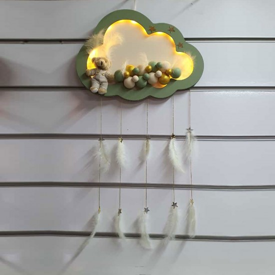 Kapı Süsü Bubble Ahşap Bulut Led  Işıklı  Kapı Süsü 40X80 CM